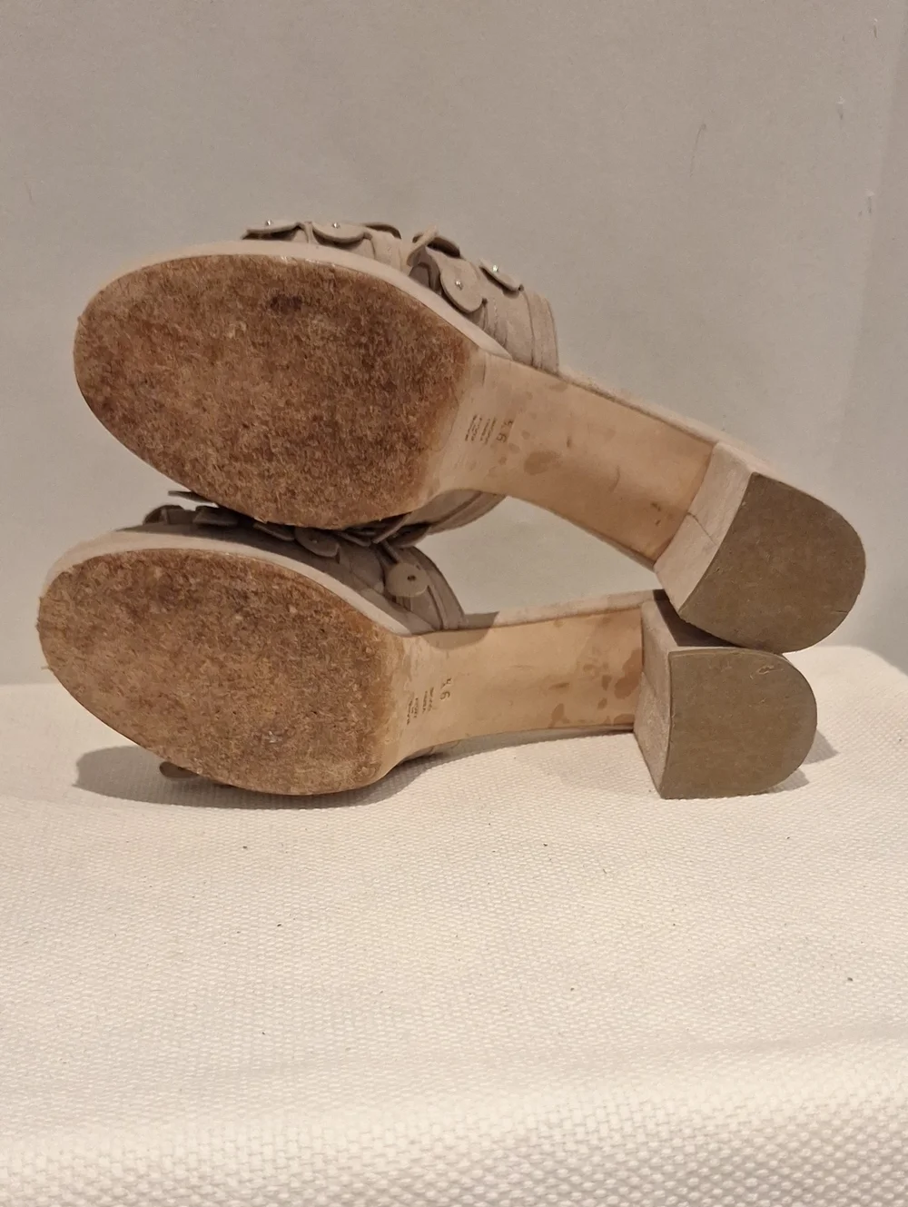 Butter Beige Suede Scallop Petal Platform Mules - Picture 7 of 8